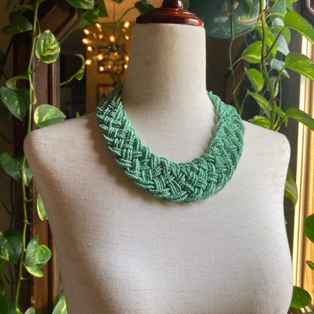 Seafoam Green Braided Seed Bead Necklace